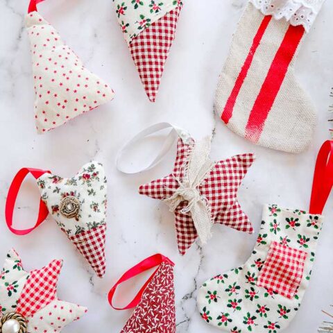 Homemade fabric Christmas decorations sewn by Makyla