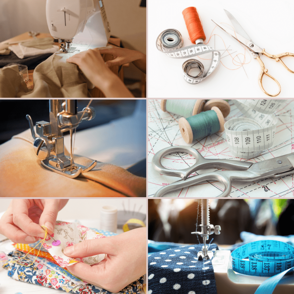 collage of different sewing pictures explaining sewing terms a to z