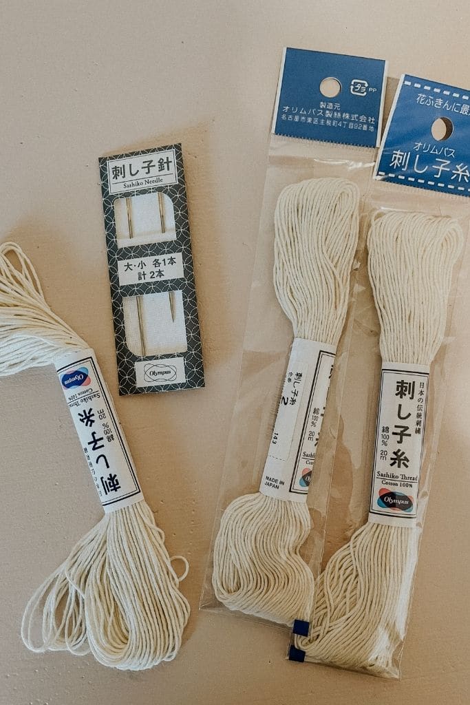 Olympus cotton threads in white and olympus sashiko needles