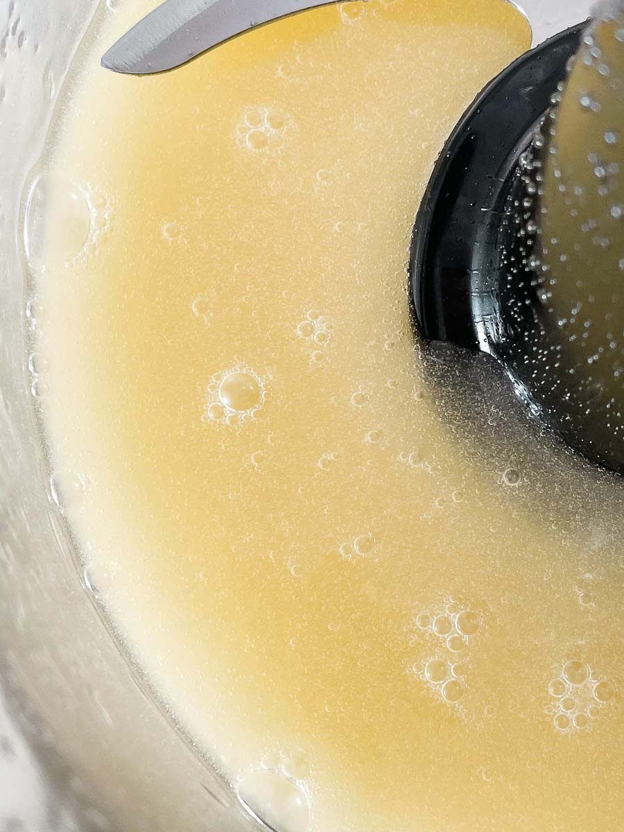 Close up of combined sugar, butter and hot water making a sugar syrup.