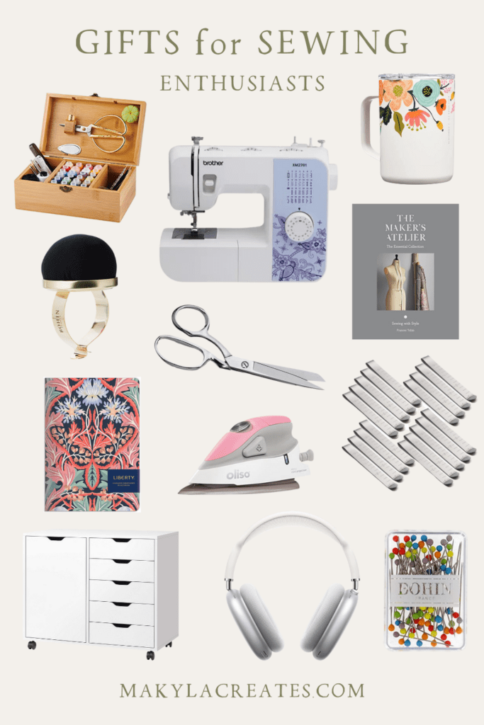 Collage of gift ideas for sewing enthusiasts