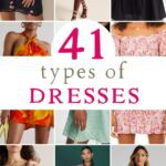 Collage of 9 different types of dresses on woman with pinterest pin title