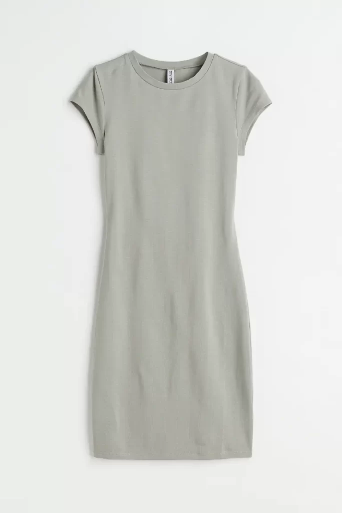 Flat lay of a grey cap sleeve tshirt dress