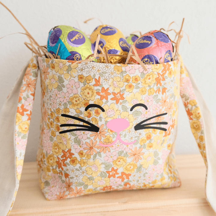 DIY easter bunny fabric basket sewing project for easter eggs
