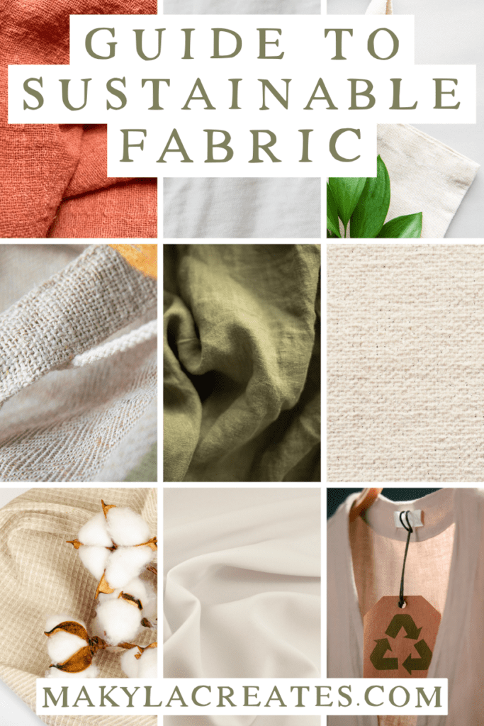 A collage of sustainable fabrics with title guide to sustainable fabrics