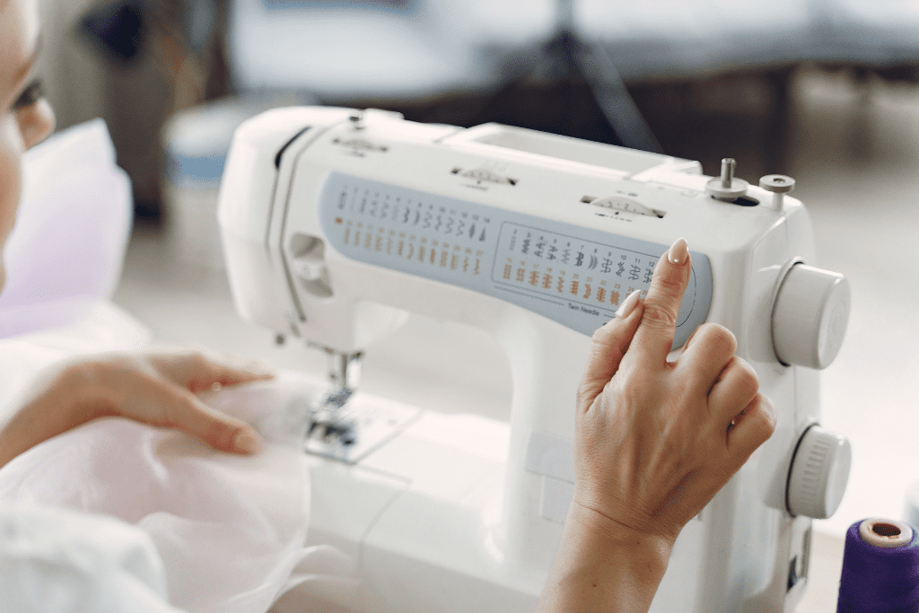 Woman using her sewing machine