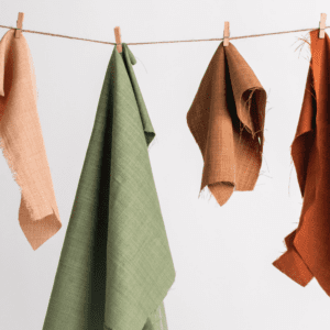 Sustainable fabrics hanging from a washing line