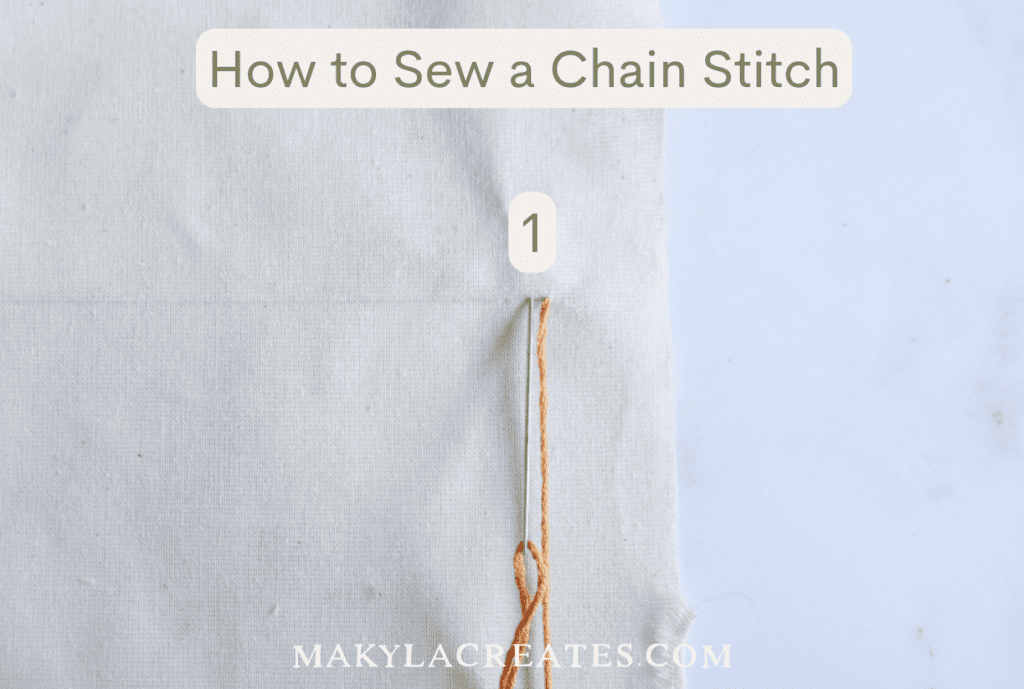 First step to sew a chain stitch