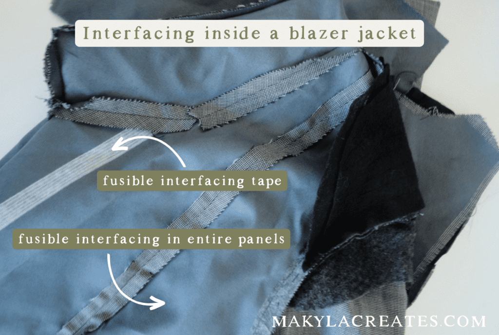 Close up of interfacing being used inside of a blazer