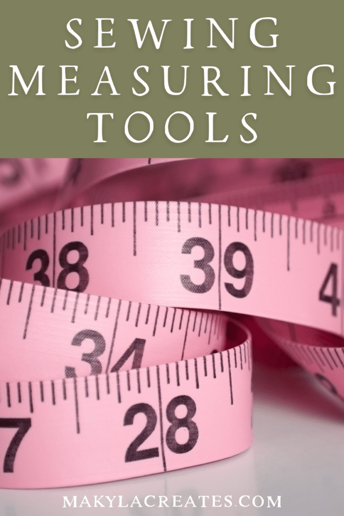 Sewing measuring tools title with a picture of a pink tailor's tape measure