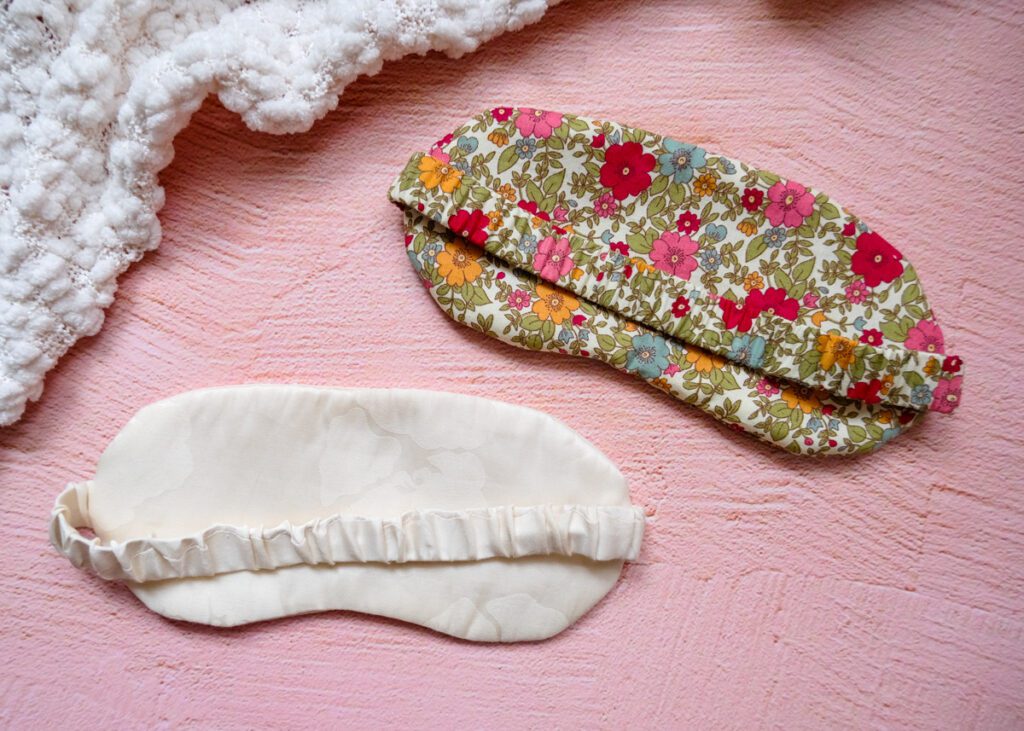 Two hand made sleep masks in cotton and silk