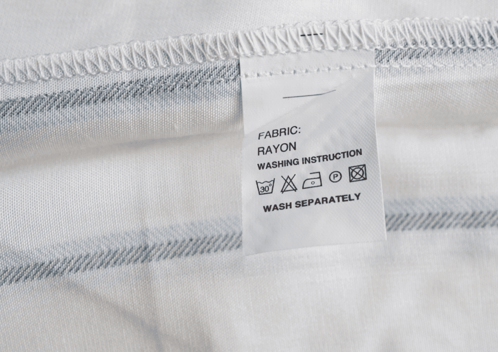 Close up of rayon garment tag 