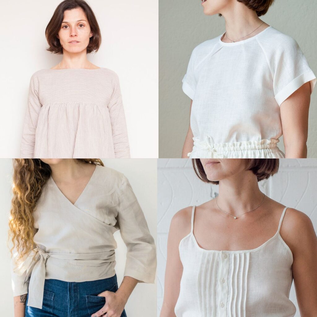 collection of four different tops that are free sewing patterns