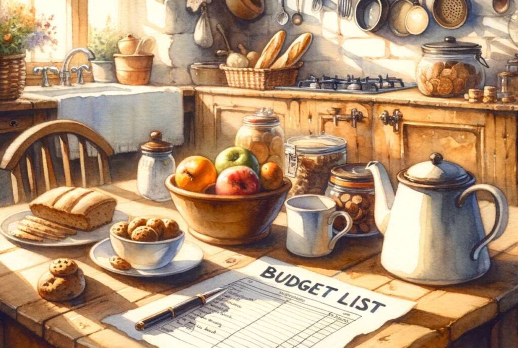 A budget list on a cottage table