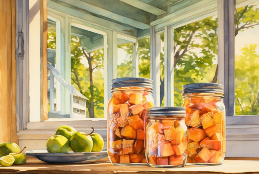 Ball canning jars filled with pumpkin from preserving the harvest