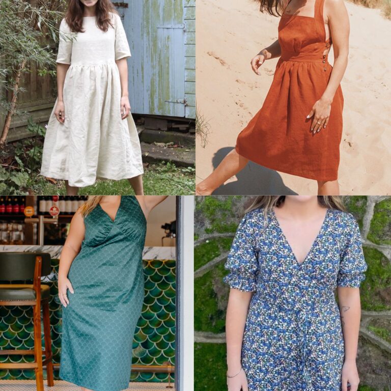 collage of free summer dress sewing patterns