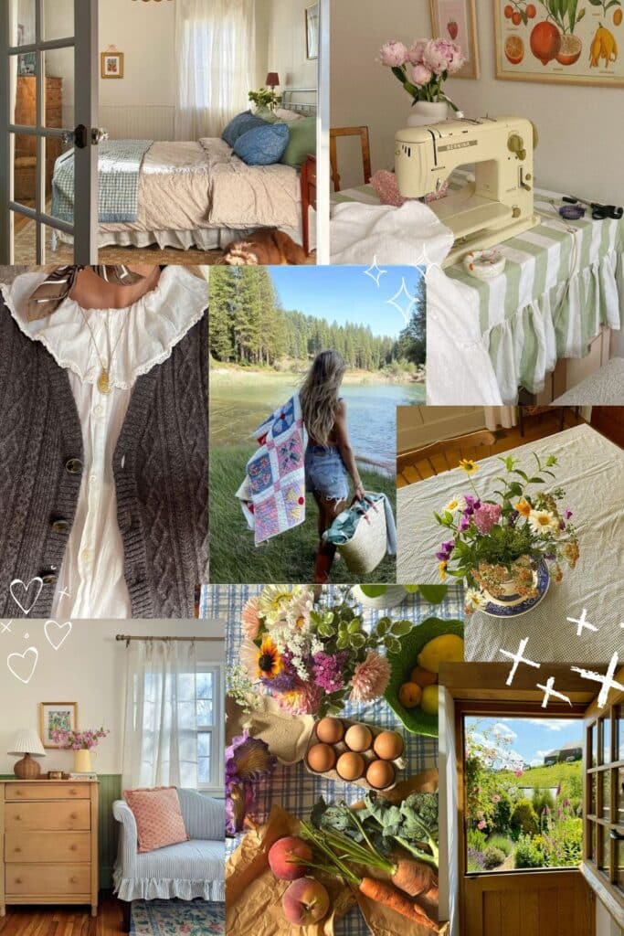 Collage of cottagecore aesthetic