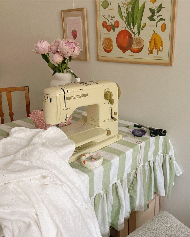 Sewing machine on table